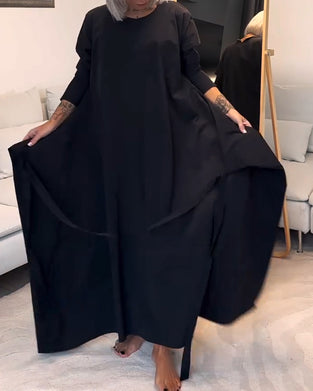 Mode effen kleur geplooide veterjurk met ronde hals