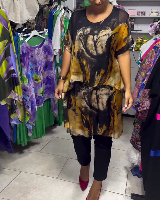 Top Ronde Hals Losjes Casual Bedrukt