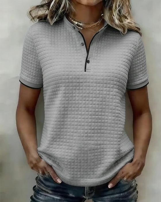 Top Wafelbrei Gebreid Geknoopt Korte Mouwen