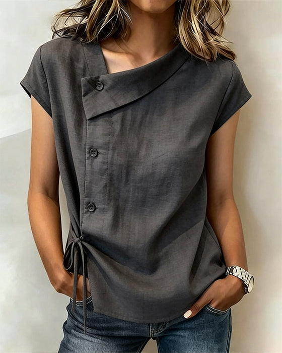Effen Kleur Blouse Schuine Kraag