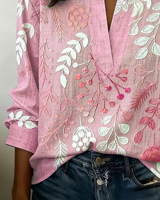 Blouse Met Bloemenprint En Opstaande Kraag