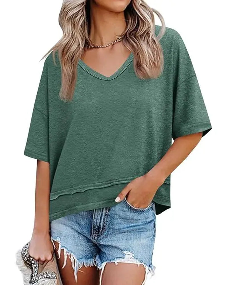 Effen Kleur T-Shirt V-Hals