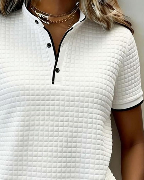 Top Wafelbrei Gebreid Geknoopt Korte Mouwen