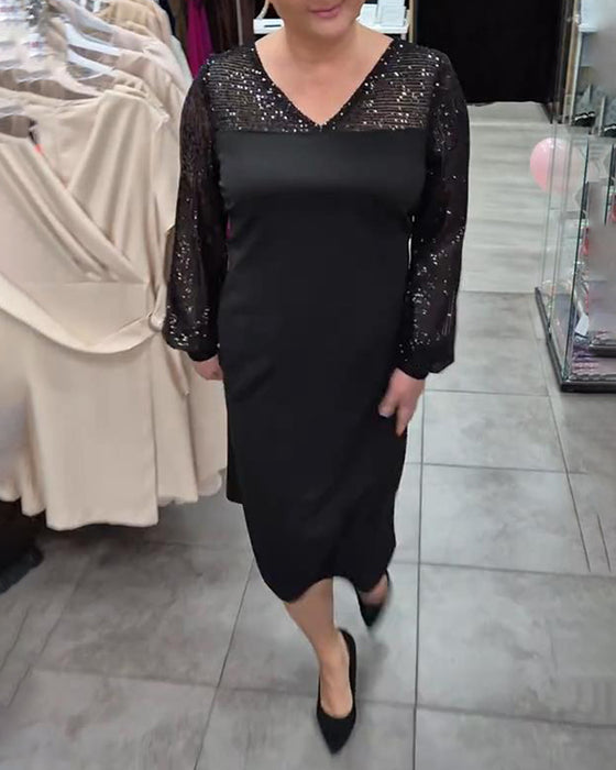 Elegante Effen Jurk Met V-Hals