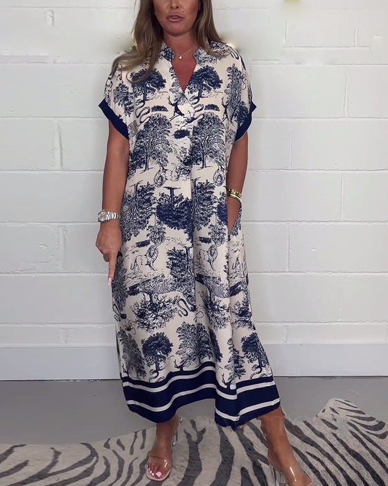 Jurk met zak en V-hals met dierenprint