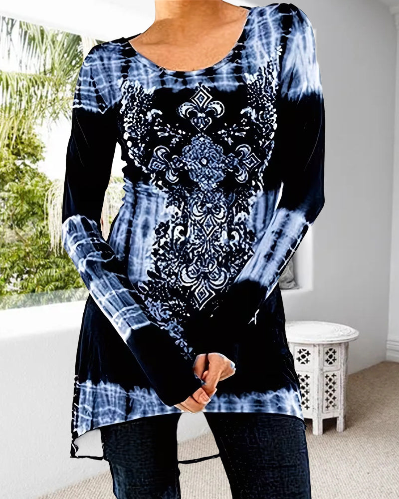 Top Met Onregelmatige Print En Midilengte