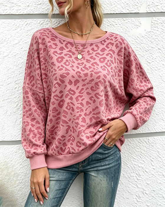 Pullover Sweatshirt Luipaard Ronde Hals Drop Schouder