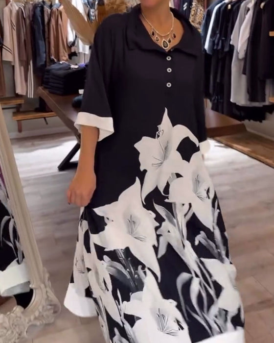 Jurk Revers Gedrukt Oversized Maxi