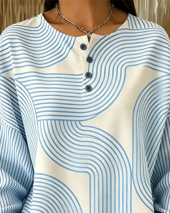 Sweatshirt Ronde Hals Knoop Gestreept Los