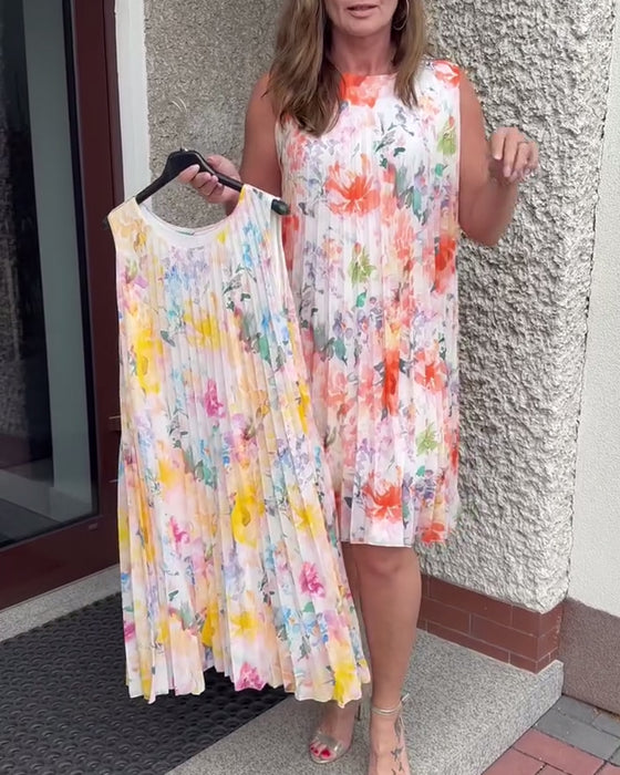 Jurk Mouwloos Geplooid Bloemig