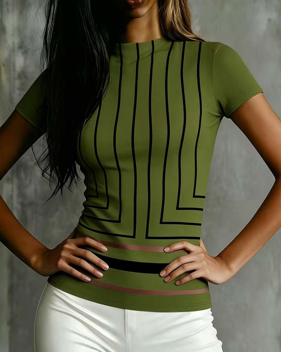 T-Shirt Geometrisch Grieekse Sleutel Korte Mouw