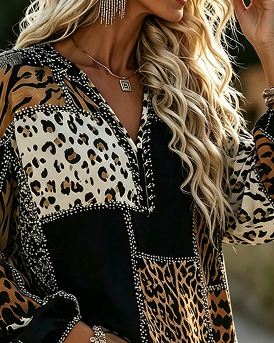 Blouse Luipaard Kleurblok
