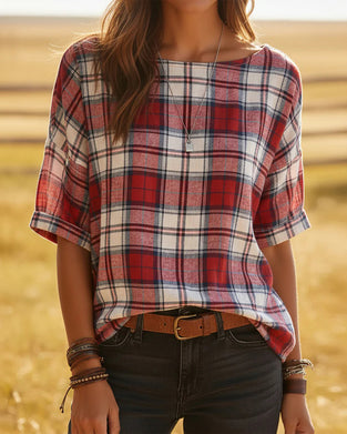Blouses Ronde Hals Tartan