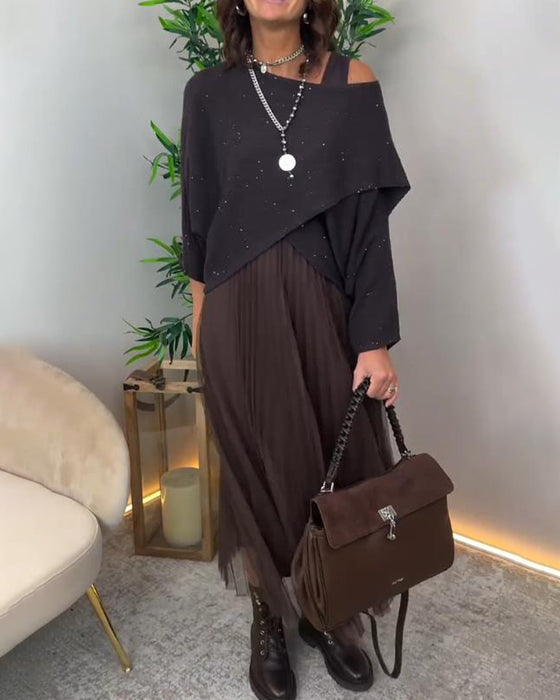 Set Met Elegante Stijl, Asymmetrische Trui En Kantrok