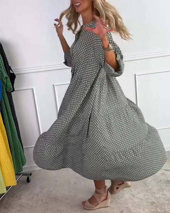 Jurk Halve Mouwen Polkadot Recht Model