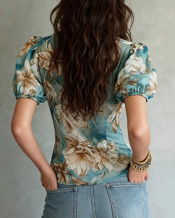 Blouse Met Ruches Bloemig Pofmouw