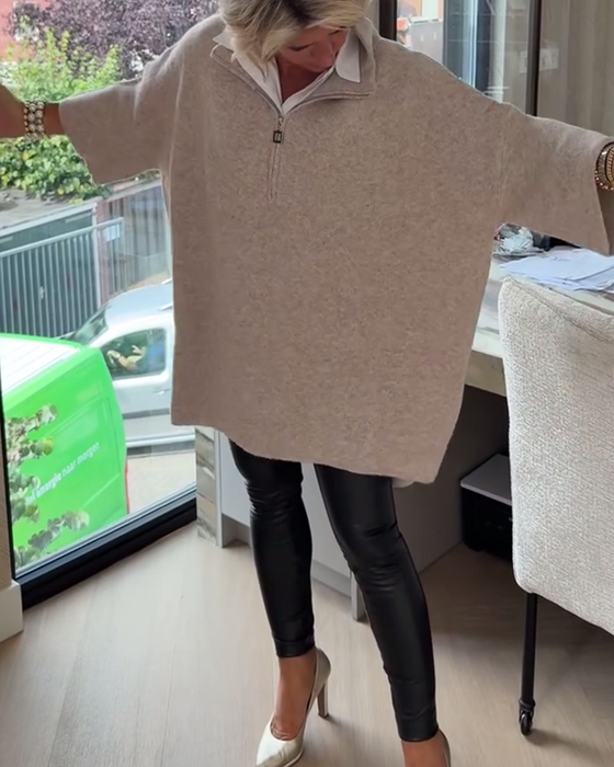 Pullover Opstaande Kraag Halve Rits Los