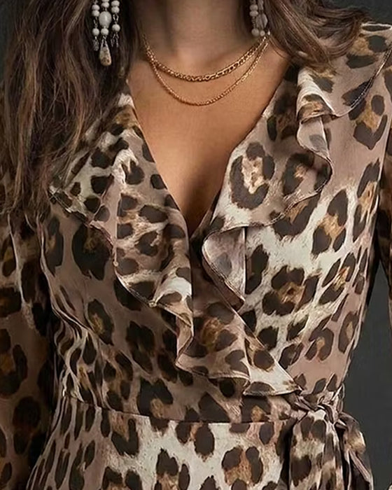 Blouse Ruffle Mouw Luipaard Print
