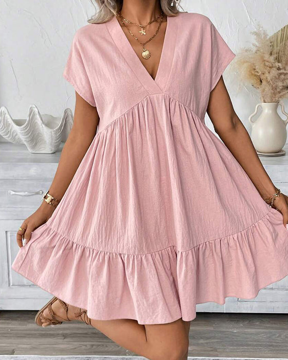 Jurk Effen V-Hals Ruffle-Afzetting