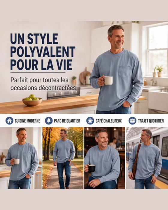 Heren T-Shirt Ronde Hals Zak Effen