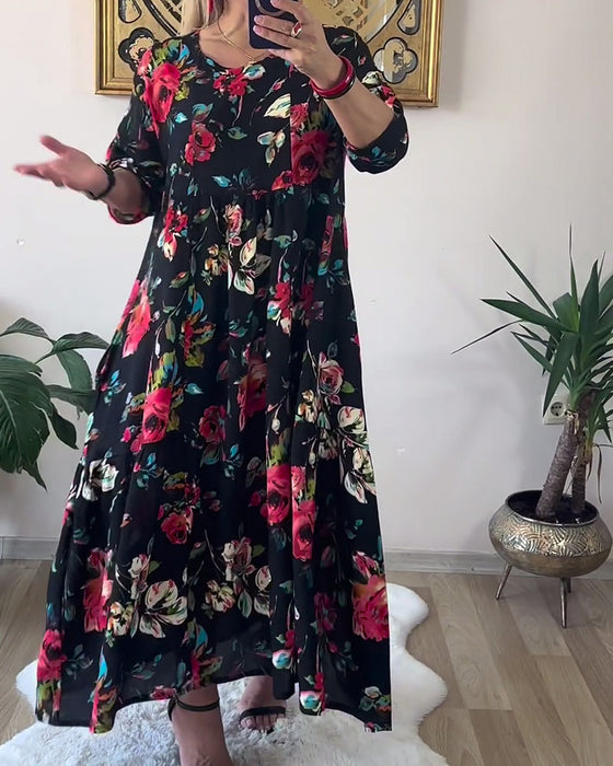 Jurk Los Oversized Ronde Hals Bedrukt