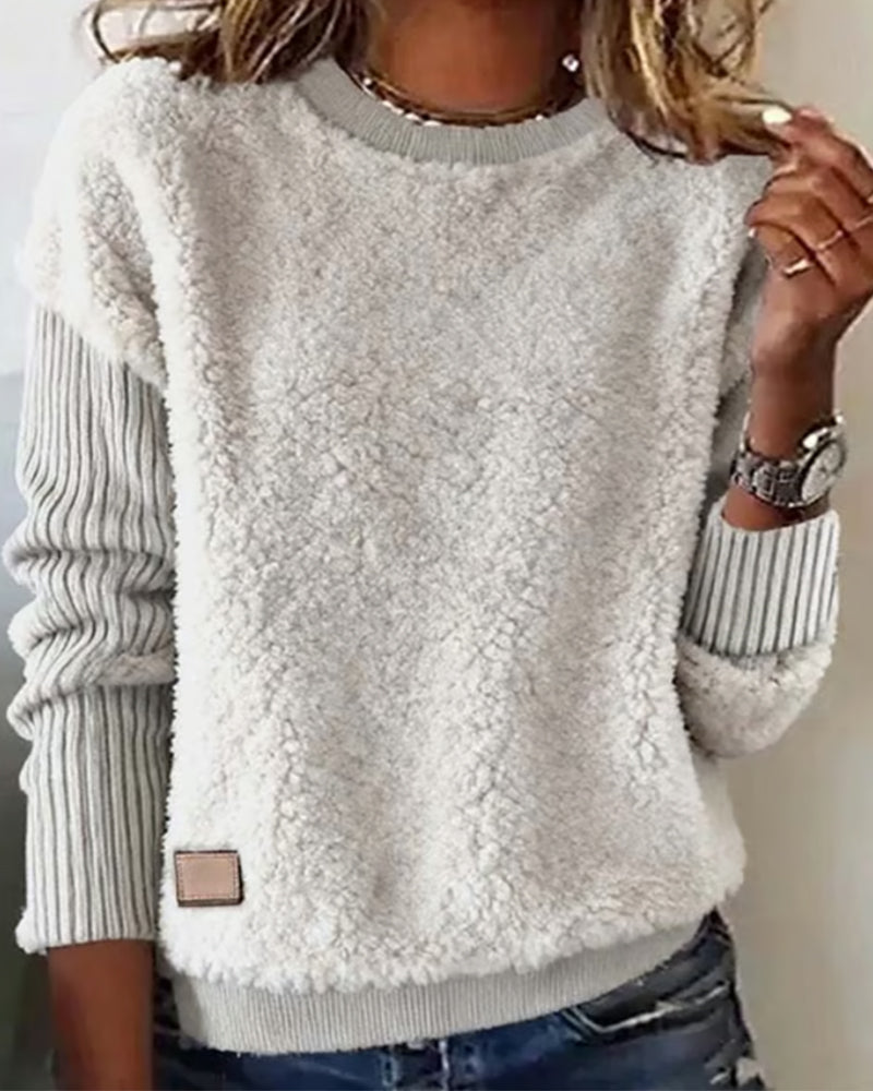 Modieuze Sweatshirt Met Ronde Hals En Patchworkdetails