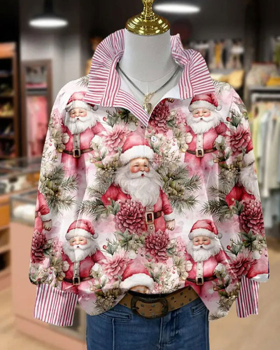 Blouse Omslagkraag Gestreept Ruche Kerststijl