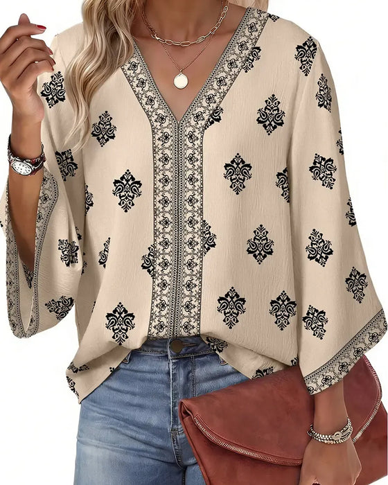 Blouse V-Hals Etnisch Los