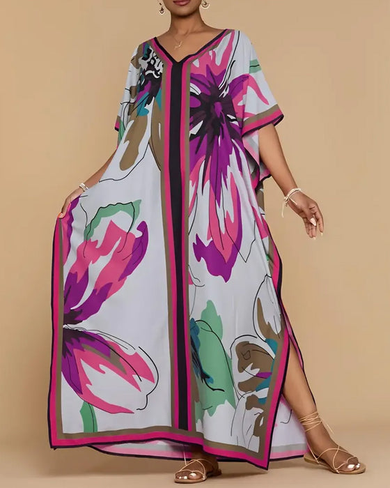 Jurk V-Hals Los Print Resort Cover-Up