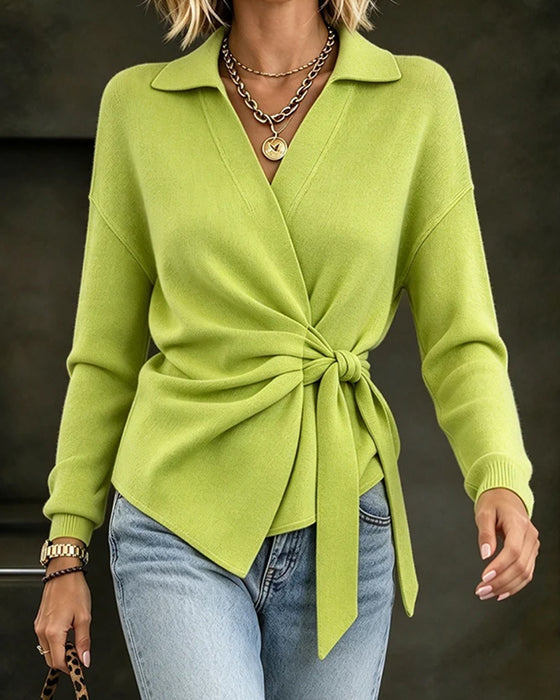 Pullover In Effen Kleur Met Lange Mouwen En Strikband Voor