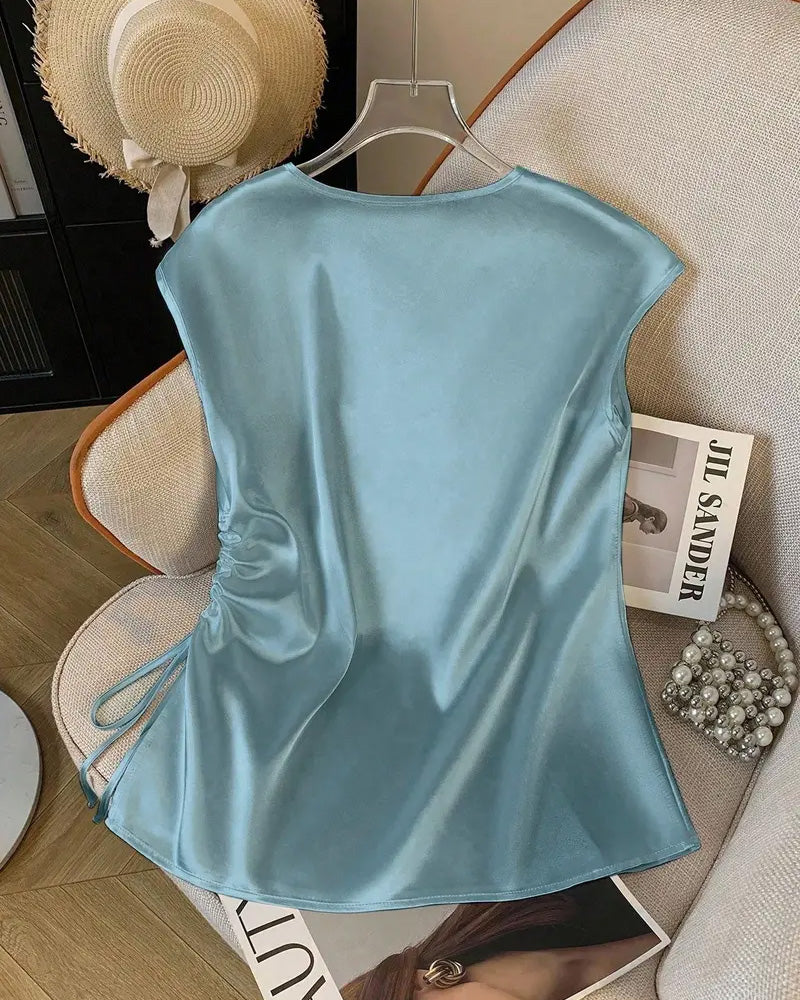 Blouse V-Hals Trekkoord Mouwloos