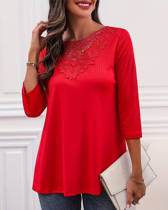 Top Effen Kleur Langmouwen Elegant Patchwork