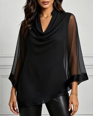 Blouse Mock Neck Onregelmatig Effen Sheer