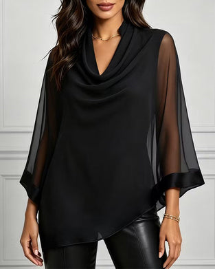Blouse Mock Neck Onregelmatig Effen Sheer