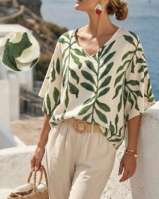 Blouse V-Hals Half Mouw Bladprint