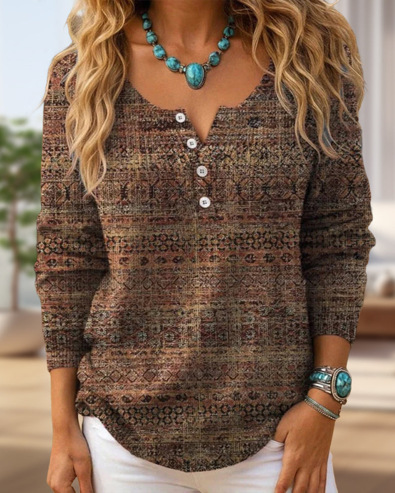 Top Met Vintage Stijl, Casual Sfeer En Knop Detail