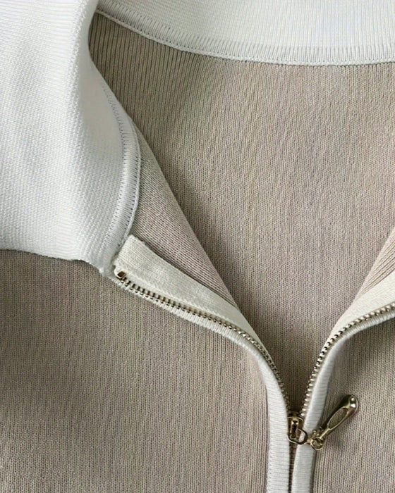 Blouse Contrastkleur Klinkende Kraag Korte Mouw