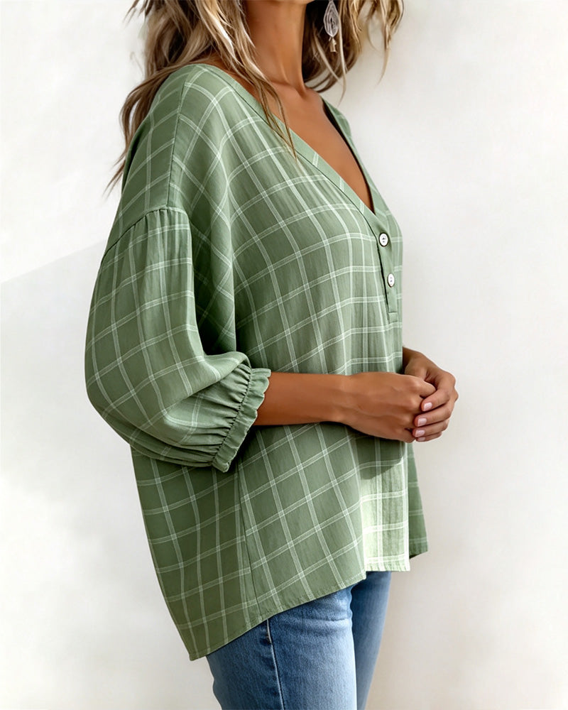 Top V-Hals Geruit Los