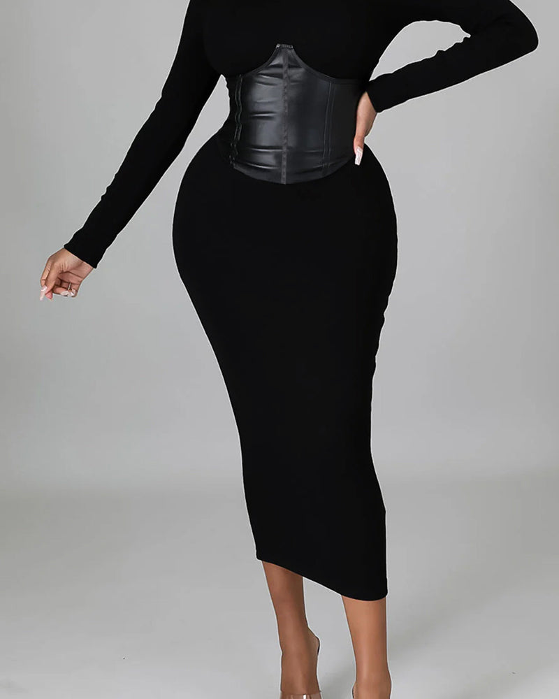 Jurk In Effen Kleur Met Paneeldetails En Bodycon Pasvorm