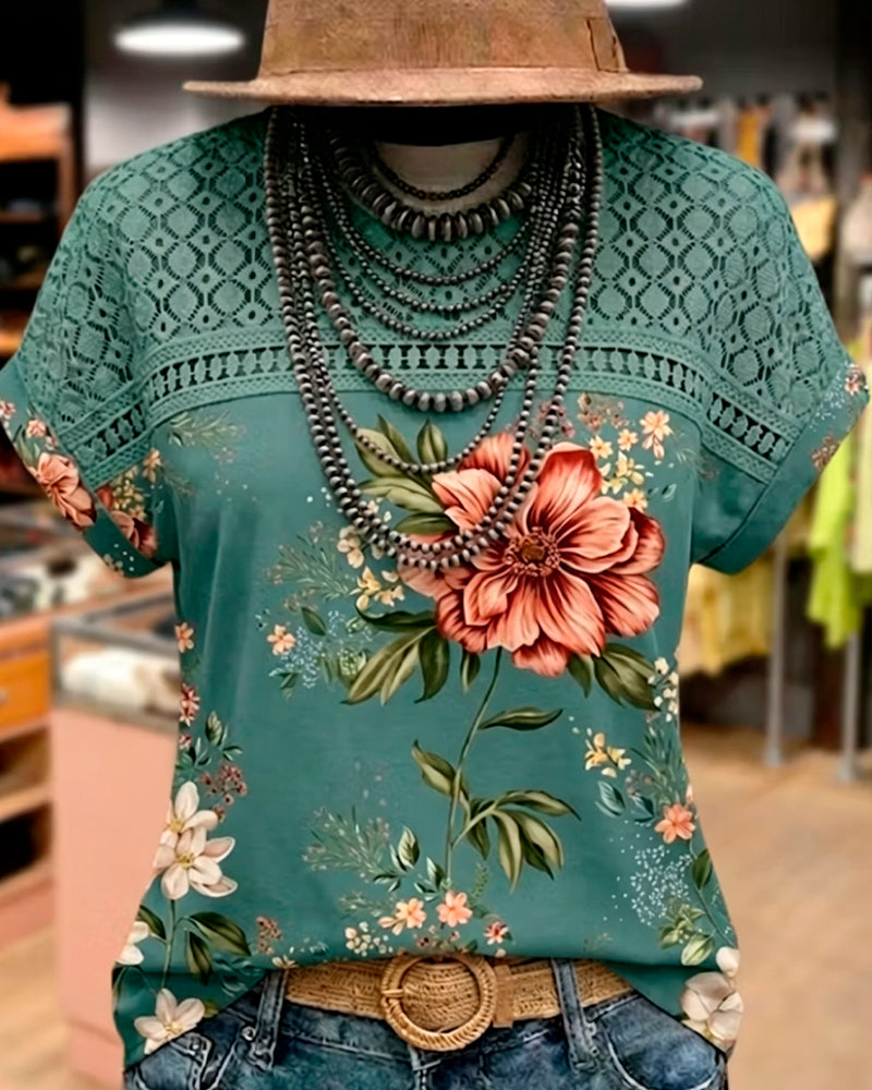 T-Shirt Cut-Out Patchwork Korte Mouw