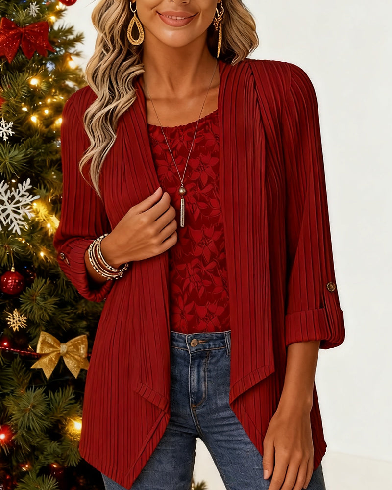 Geribde Top Met Faux Twee-Delige Look En Patchwork