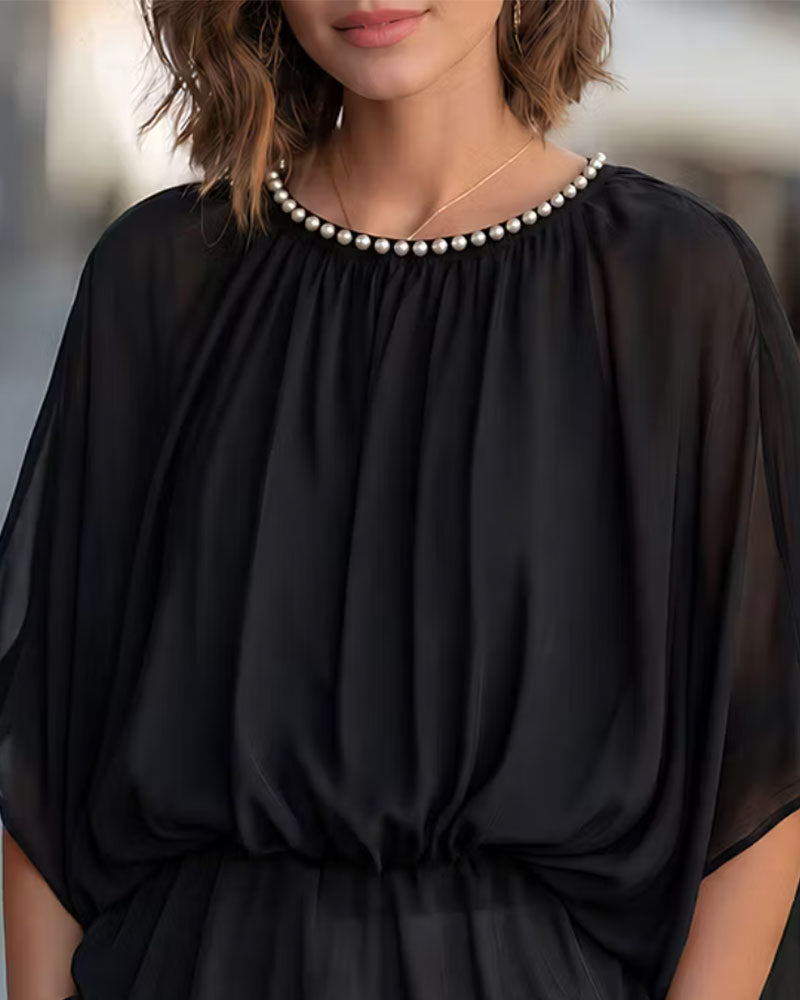 Effen Blouse Met Vleermuismouwen En Getailleerde Taille