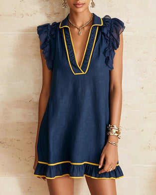 Jurk Reverse Kleurblok Ruffle Mouw