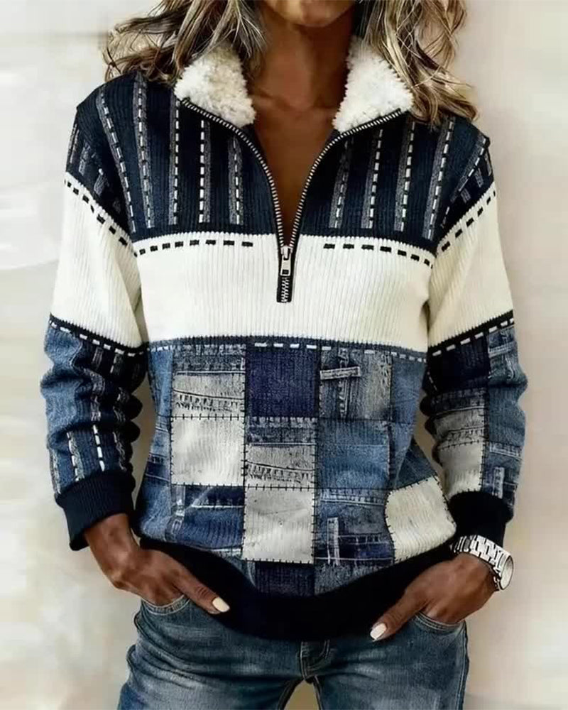 Retro Sweatshirt Met Half-Zip Kraag