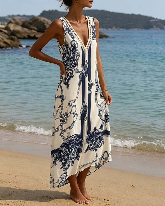 Jurk V-Hals Mouwloos Met Print
