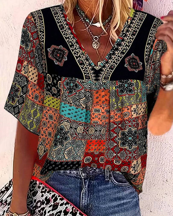 Gepleisterd T-shirt Met Vintage-Prints