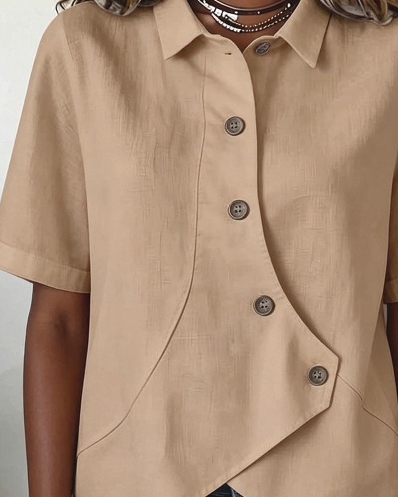 Overhemd Asymmetrisch Katoen-linnen Knoopsluiting Button-Down