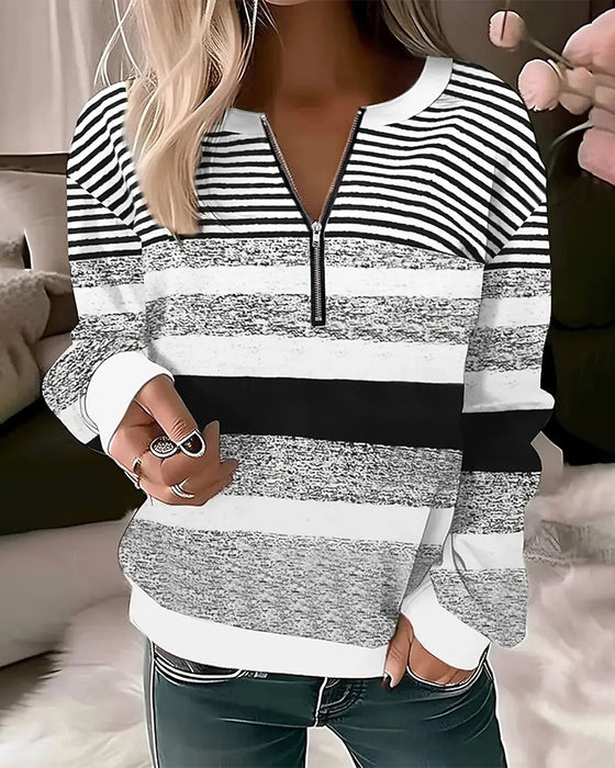 Trui Casual Halve Rits Gestreept