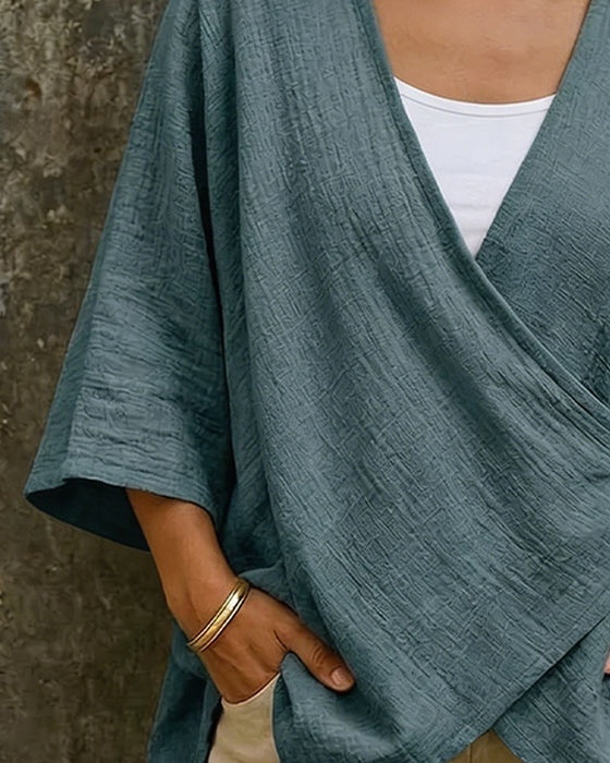 Blouse V-Hals Kruis Voor 3/4-Mouw