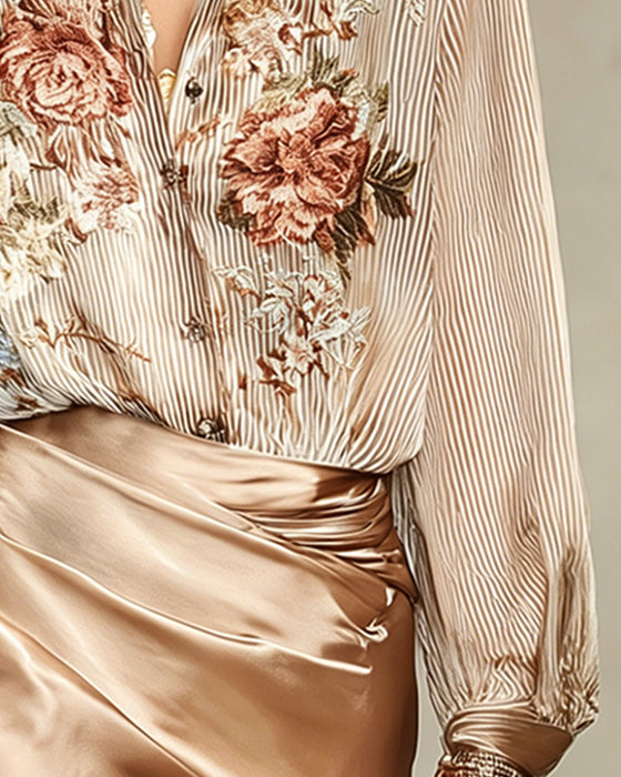 Blouse Reverse Bloemig Streep